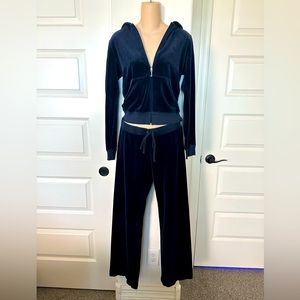 Vintage Y2K 2000s Juicy Couture Navy Blue Velour Sweat Suit Sz L Sz M